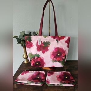 CLINIQUE x Jonathan Cohen floral tote bag and Two matching pouch!